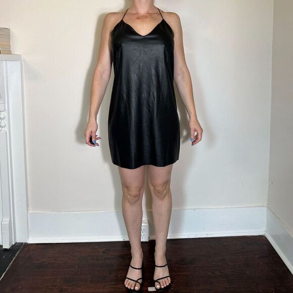 Lavendar Brown Moto Shift Dress in Black Pleather Size Medium - Picture 3 of 6